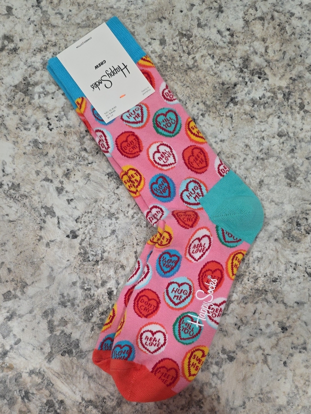 Happy Socks Blue & Pink Candy Heart Crew Socks